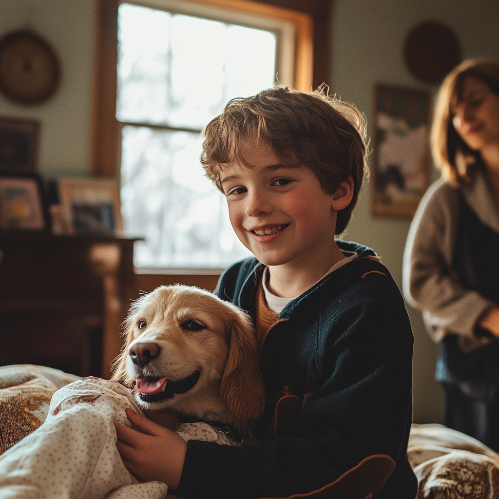 Young boy bonding with his dog | Source: Midjourney