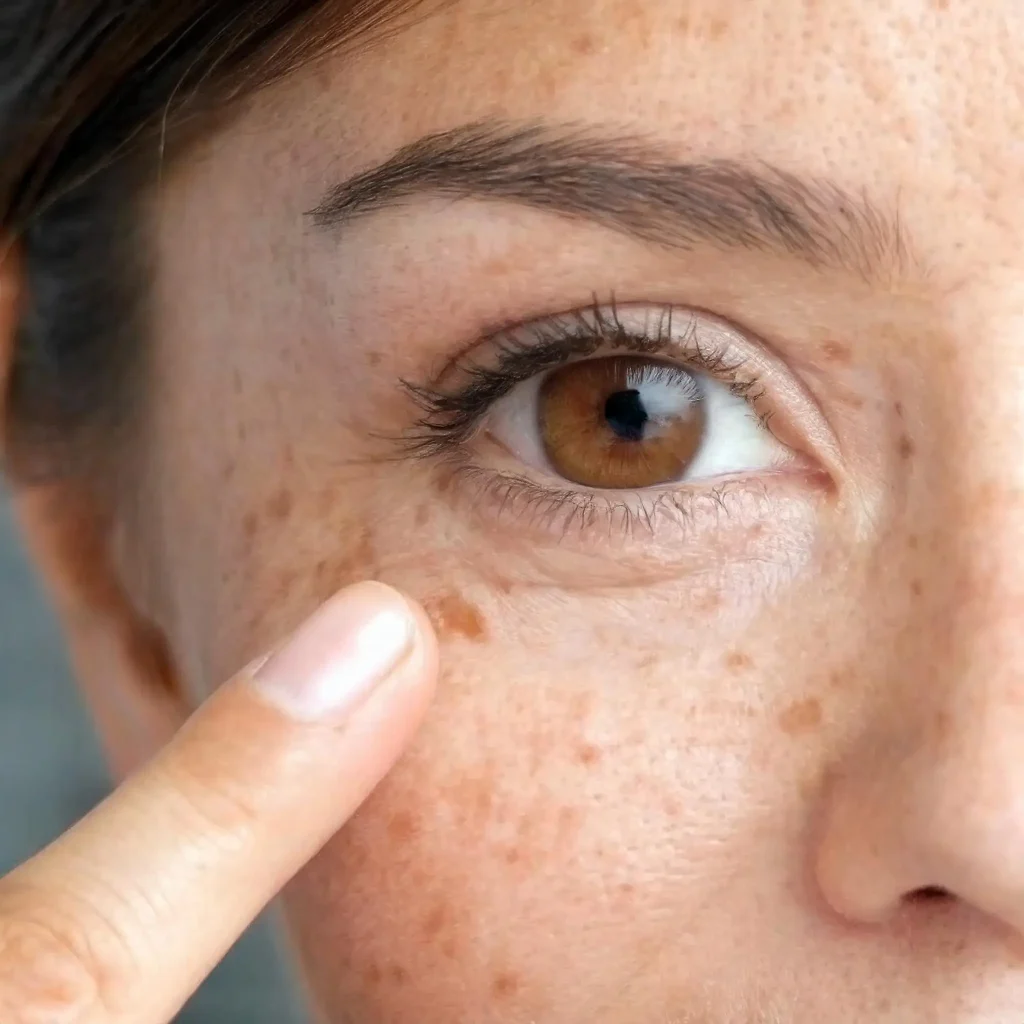 Firefly close up image of womens face shes pointing at an dark spot age spot on under her eye 80 1 1024x1024 1