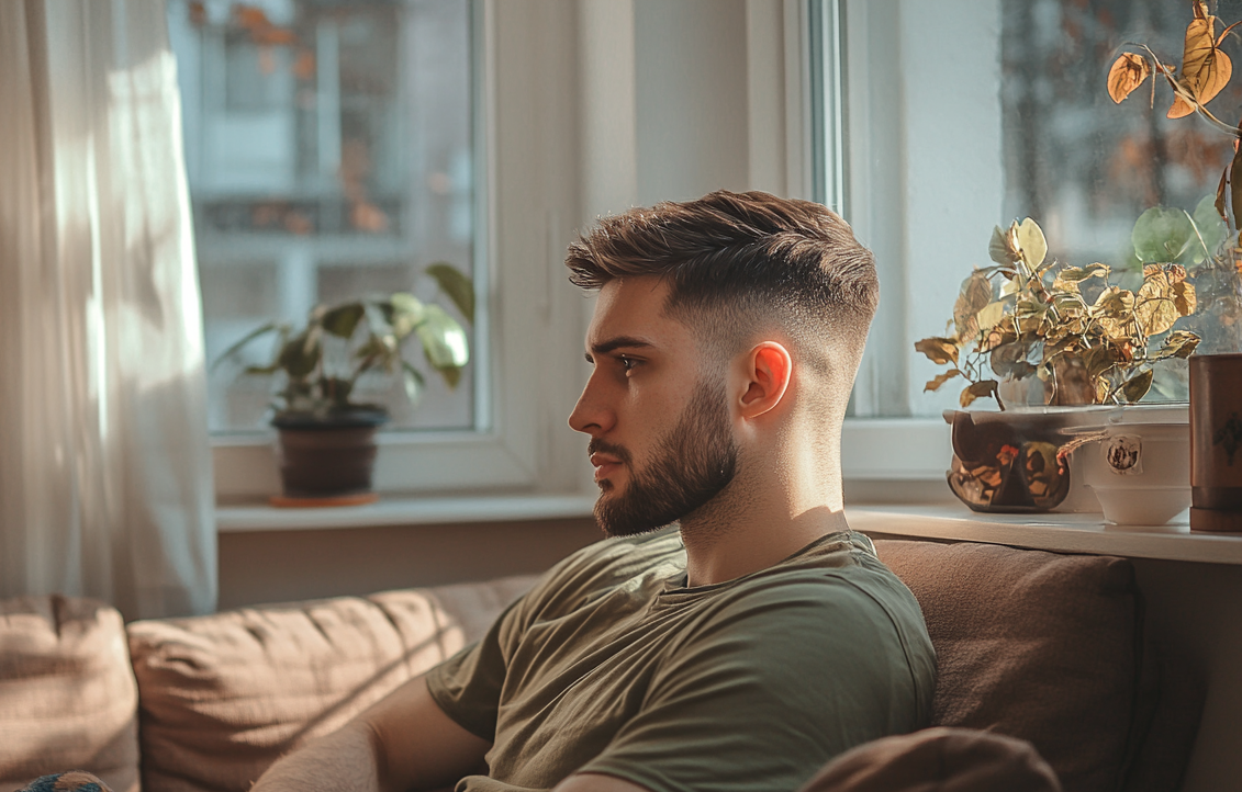 A man sitting in his apartment | Source: Midjourney